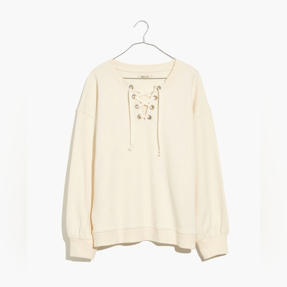 Madewell Cotton-Hemp Lace-Up Sweatshirt size SMALL Colorantique cream color